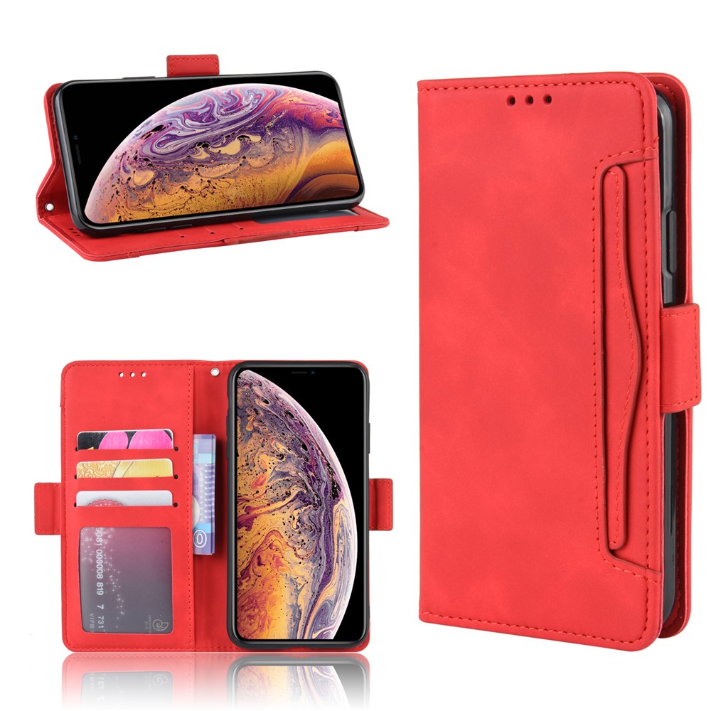 Leather Wallet Stand Phone Cover Case with Multiple Card Slots for iPhone XS Max 6.5 inch - Red