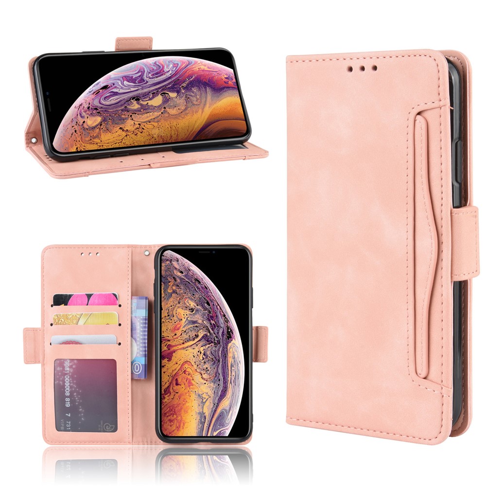 Leather Wallet Stand Phone Cover Case with Multiple Card Slots for iPhone XS Max 6.5 inch - Pink