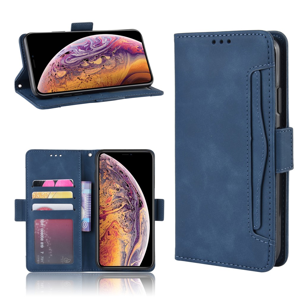 Leather Wallet Stand Phone Cover Case with Multiple Card Slots for iPhone XS Max 6.5 inch - Blue