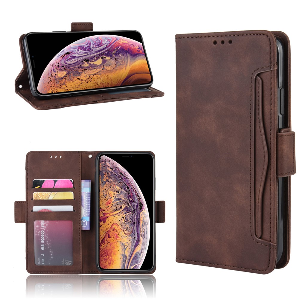 Leather Wallet Stand Phone Cover Case with Multiple Card Slots for iPhone XS Max 6.5 inch - Brown