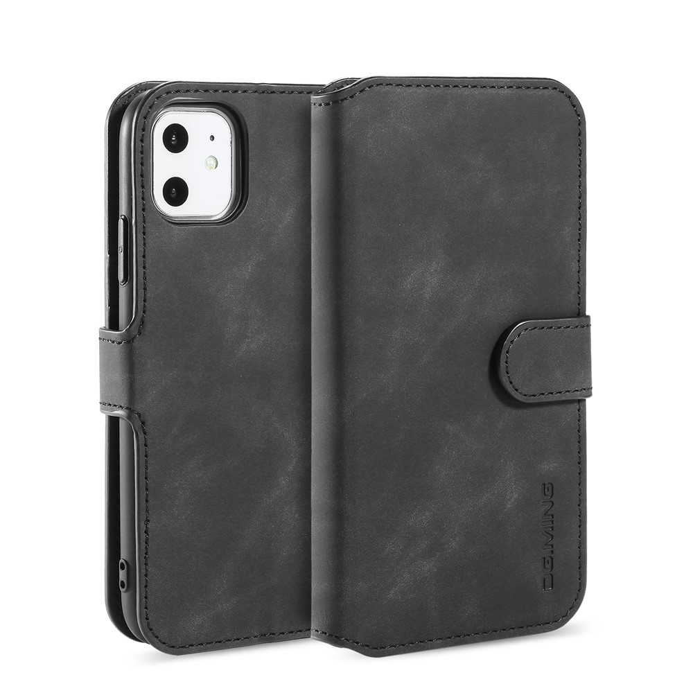 DG.MING Retro Style Wallet Leather Stand Case for iPhone 11 6.1-inch (2019) - Black