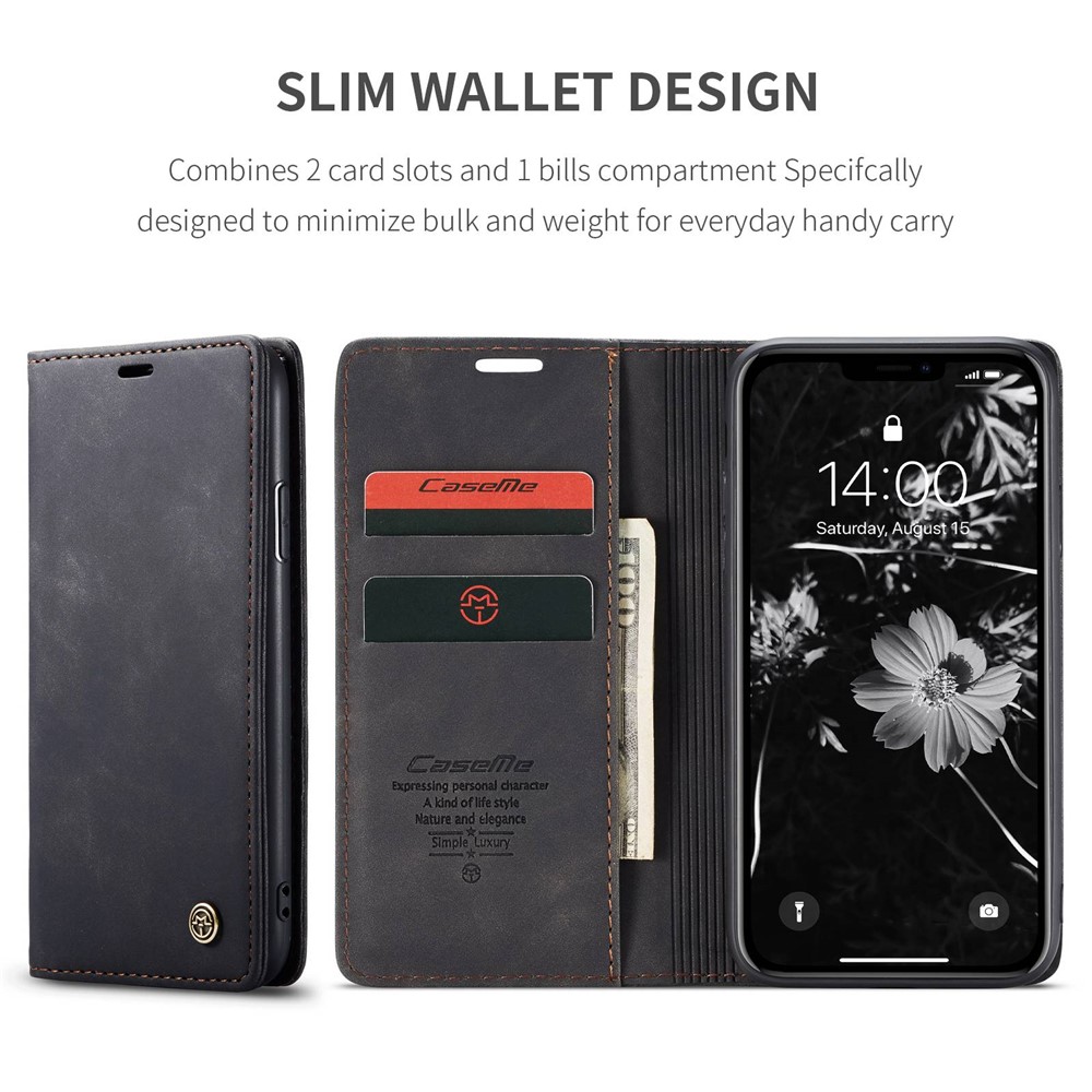 CASEME 013 Series Auto-absorbed Flip Leather Wallet Case for iPhone (2019) 6.1-inch - Black-4