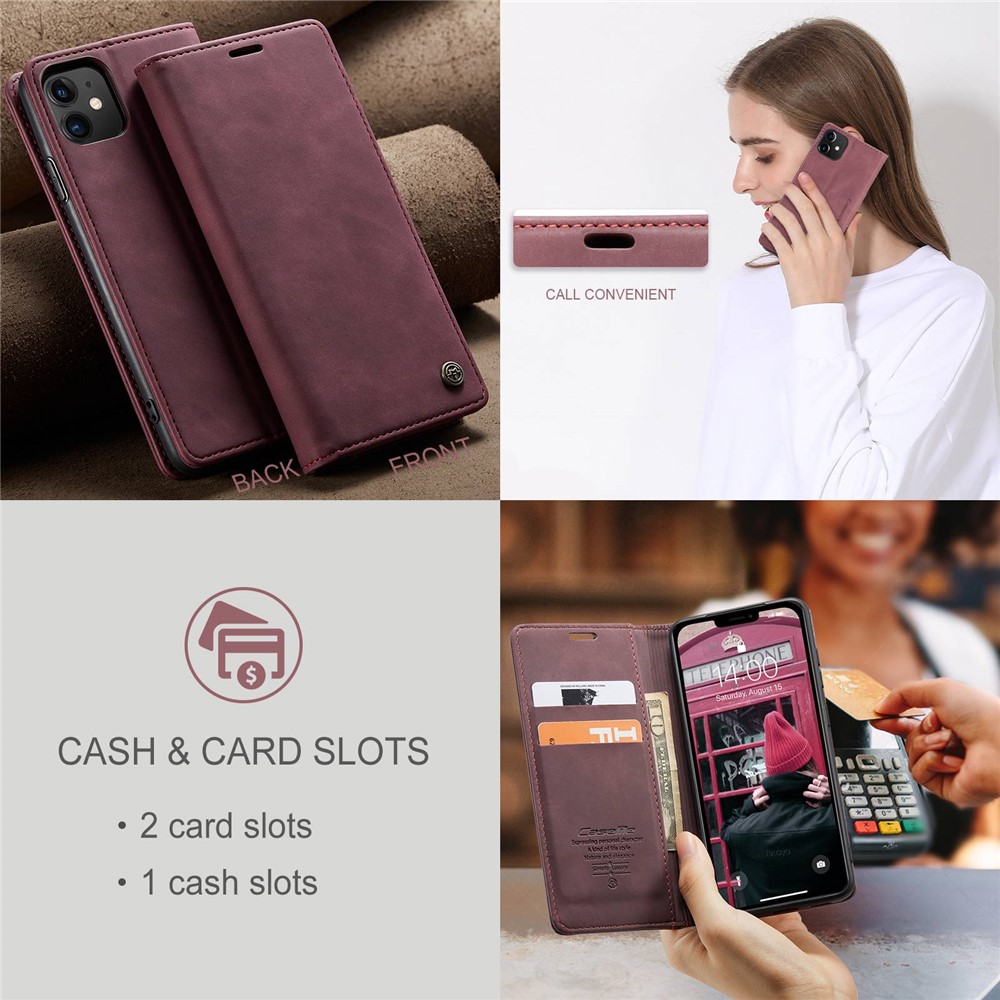 CASEME 013 Series Auto-absorbed Flip Leather Wallet Case for iPhone 11 6.1 inch (2019) - Wine Red-10
