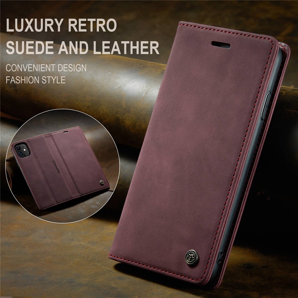 CASEME 013 Series Auto-absorbed Flip Leather Wallet Case for iPhone 11 6.1 inch (2019) - Wine Red-11