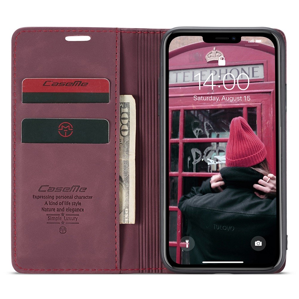 CASEME 013 Series Auto-absorbed Flip Leather Wallet Case for iPhone 11 6.1 inch (2019) - Wine Red-2