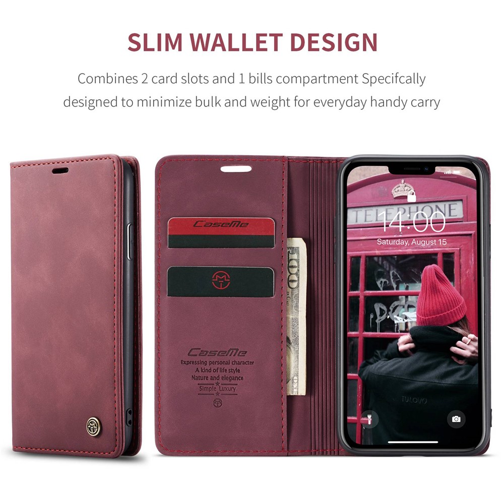 CASEME 013 Series Auto-absorbed Flip Leather Wallet Case for iPhone 11 6.1 inch (2019) - Wine Red-4