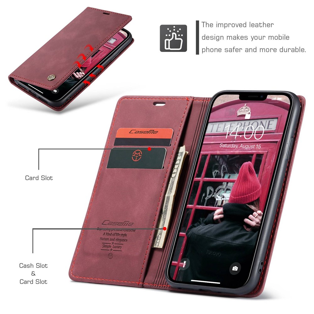 CASEME 013 Series Auto-absorbed Flip Leather Wallet Case for iPhone 11 6.1 inch (2019) - Wine Red-5