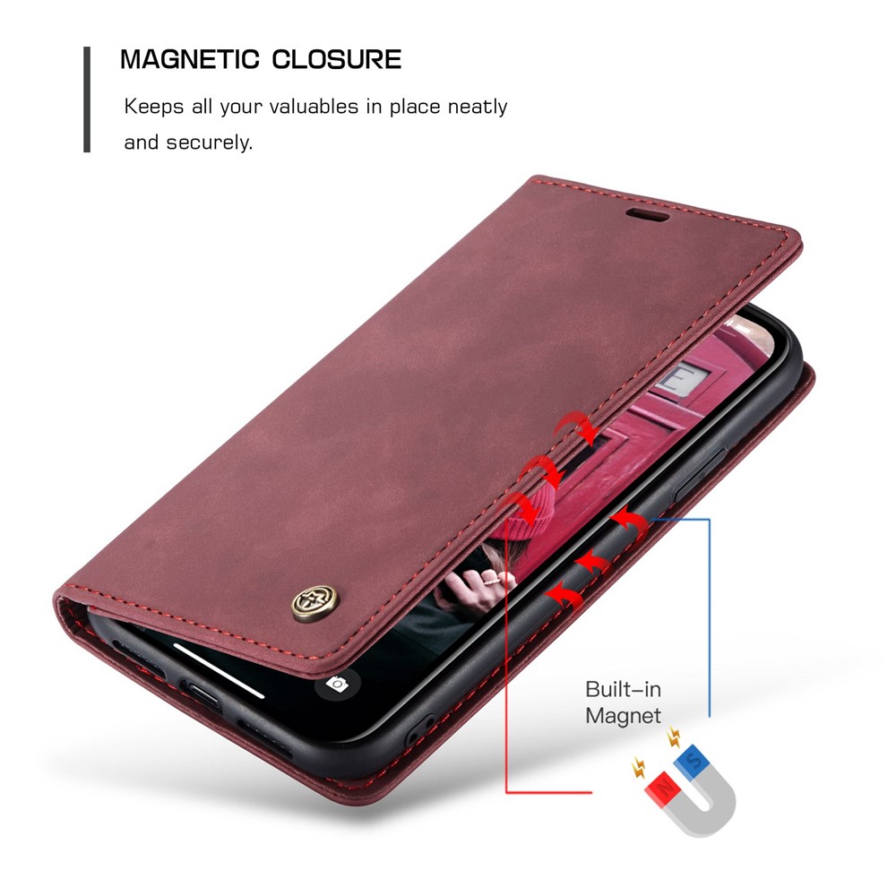 CASEME 013 Series Auto-absorbed Flip Leather Wallet Case for iPhone 11 6.1 inch (2019) - Wine Red-6