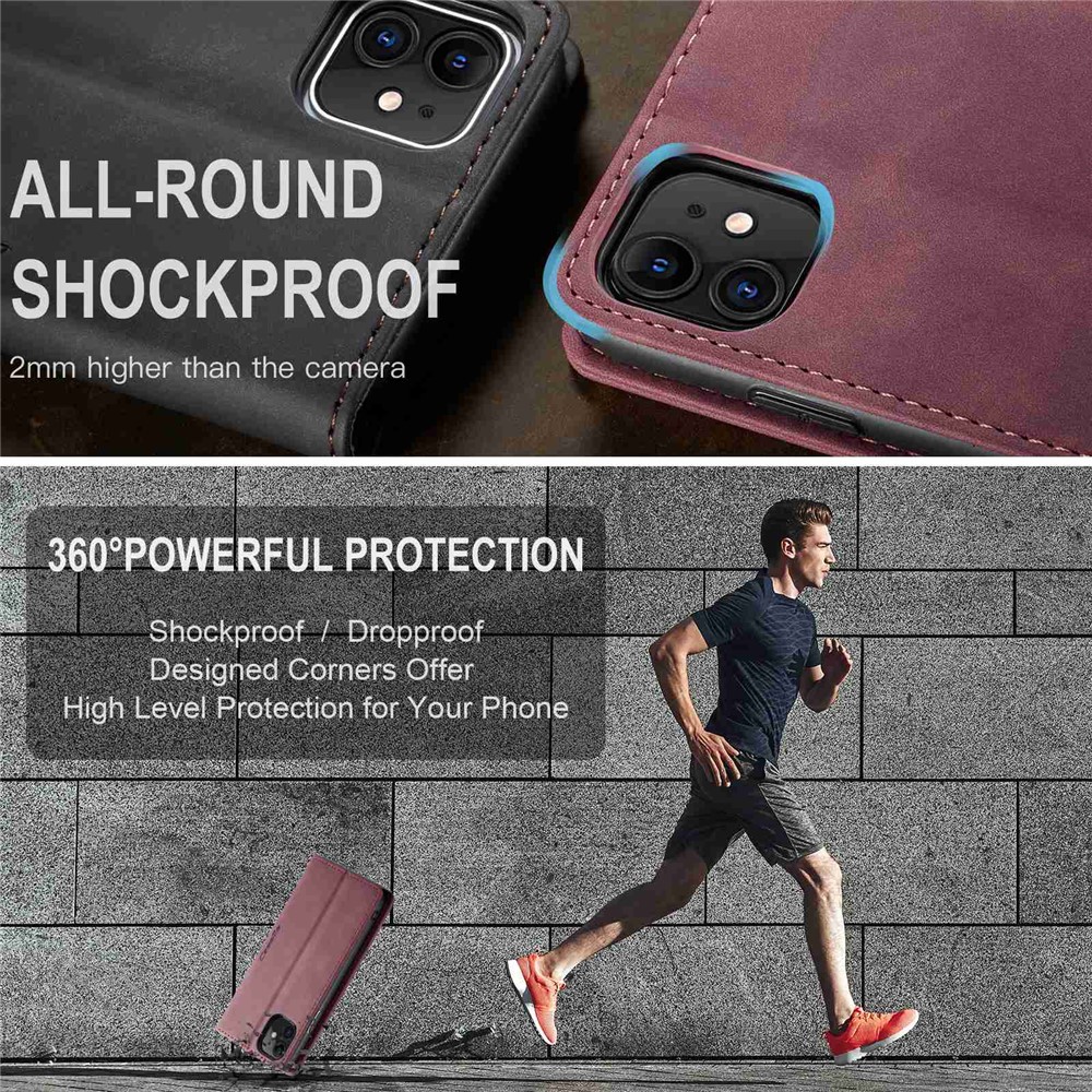 CASEME 013 Series Auto-absorbed Flip Leather Wallet Case for iPhone 11 6.1 inch (2019) - Wine Red-8