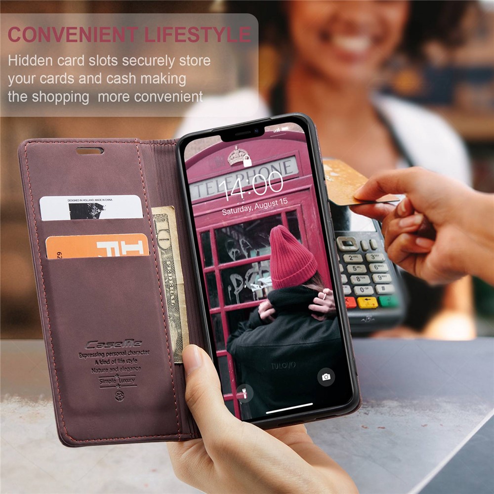 CASEME 013 Series Auto-absorbed Flip Leather Wallet Case for iPhone 11 6.1 inch (2019) - Wine Red-9