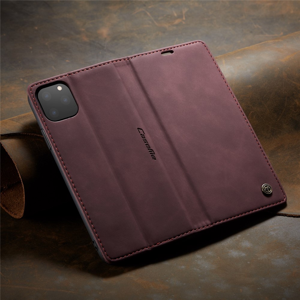 CASEME 013 Series Auto-absorbed Flip Leather Wallet Case for iPhone 11 Pro Max 6.5 inch (2019) - Wine Red-12