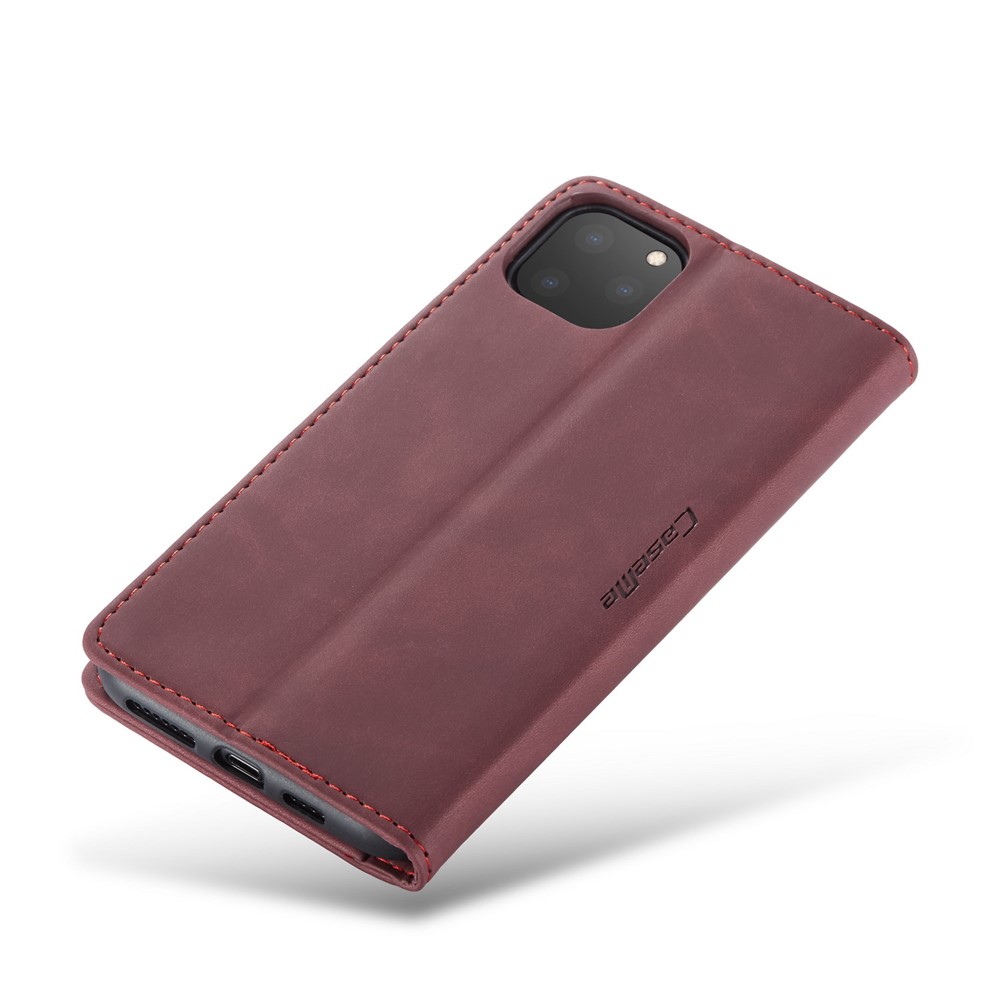 CASEME 013 Series Auto-absorbed Flip Leather Wallet Case for iPhone 11 Pro Max 6.5 inch (2019) - Wine Red-7