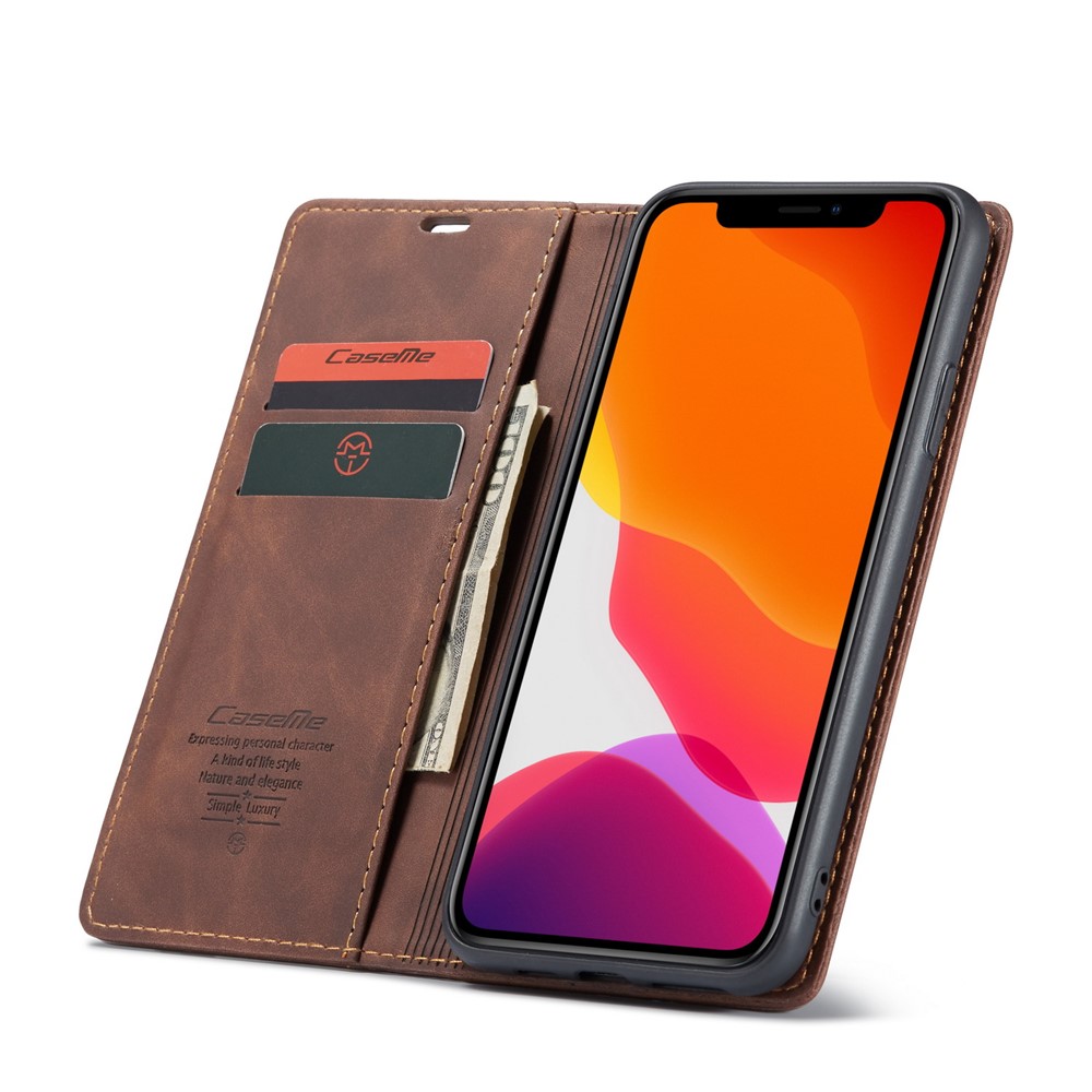 CASEME 013 Series Auto-absorbed Flip Leather Wallet Case for iPhone 11 Pro Max 6.5 inch (2019) - Coffee-4