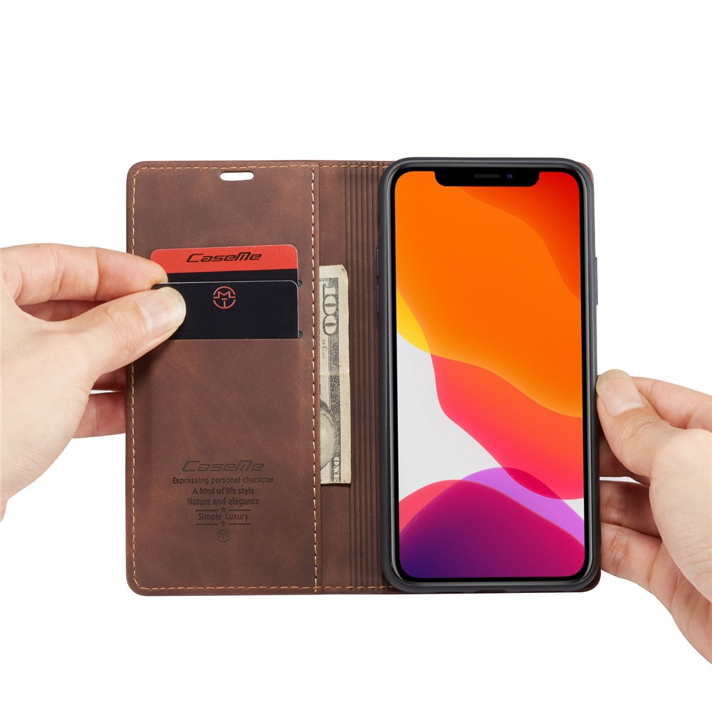 CASEME 013 Series Auto-absorbed Flip Leather Wallet Case for iPhone 11 Pro Max 6.5 inch (2019) - Coffee-9