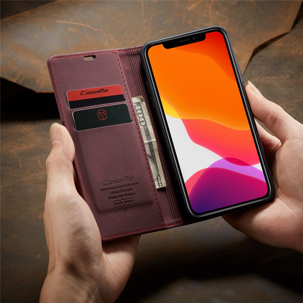 Caso De Carteira De Couro Auto-absorvido CASEME 013 Série Para Iphone (2019) 5,8 Polegadas - Vermelho-13