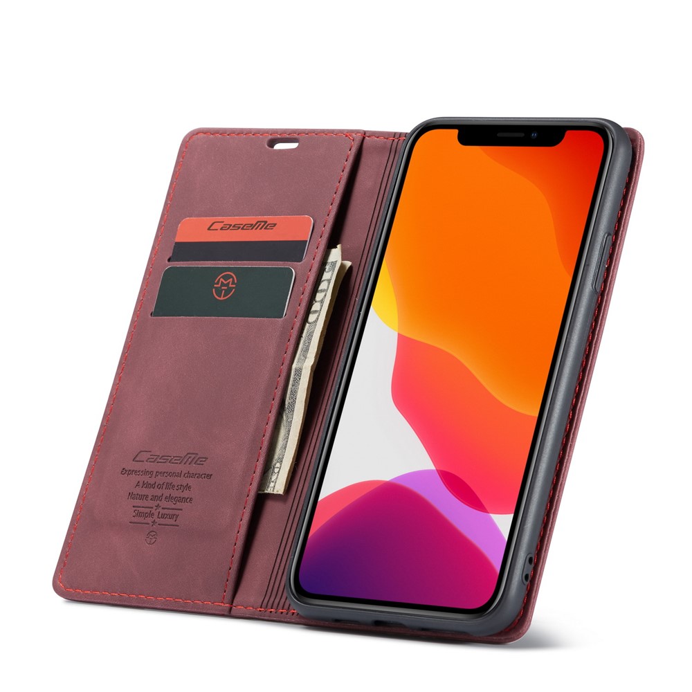 Caso De Carteira De Couro Auto-absorvido CASEME 013 Série Para Iphone (2019) 5,8 Polegadas - Vermelho-4