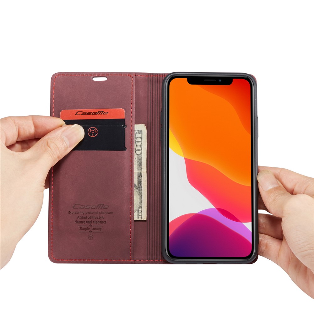 Caso De Carteira De Couro Auto-absorvido CASEME 013 Série Para Iphone (2019) 5,8 Polegadas - Vermelho-9
