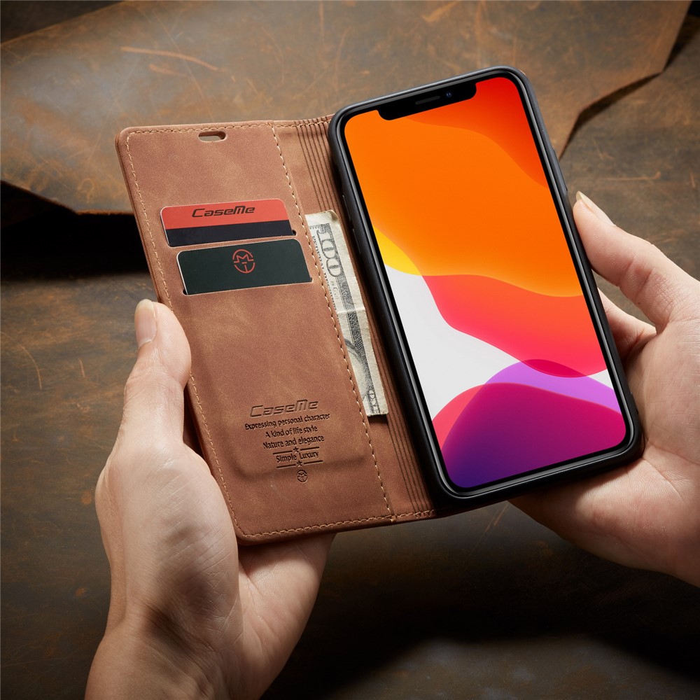 Caso De Carteira De Couro Auto-absorvido CASEME 013 Série Para Iphone (2019) 5,8 Polegadas - Castanho-16