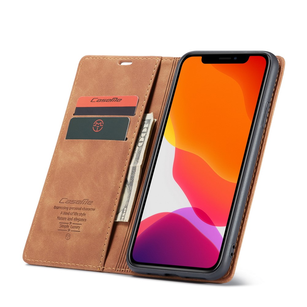 Caso De Carteira De Couro Auto-absorvido CASEME 013 Série Para Iphone (2019) 5,8 Polegadas - Castanho-4
