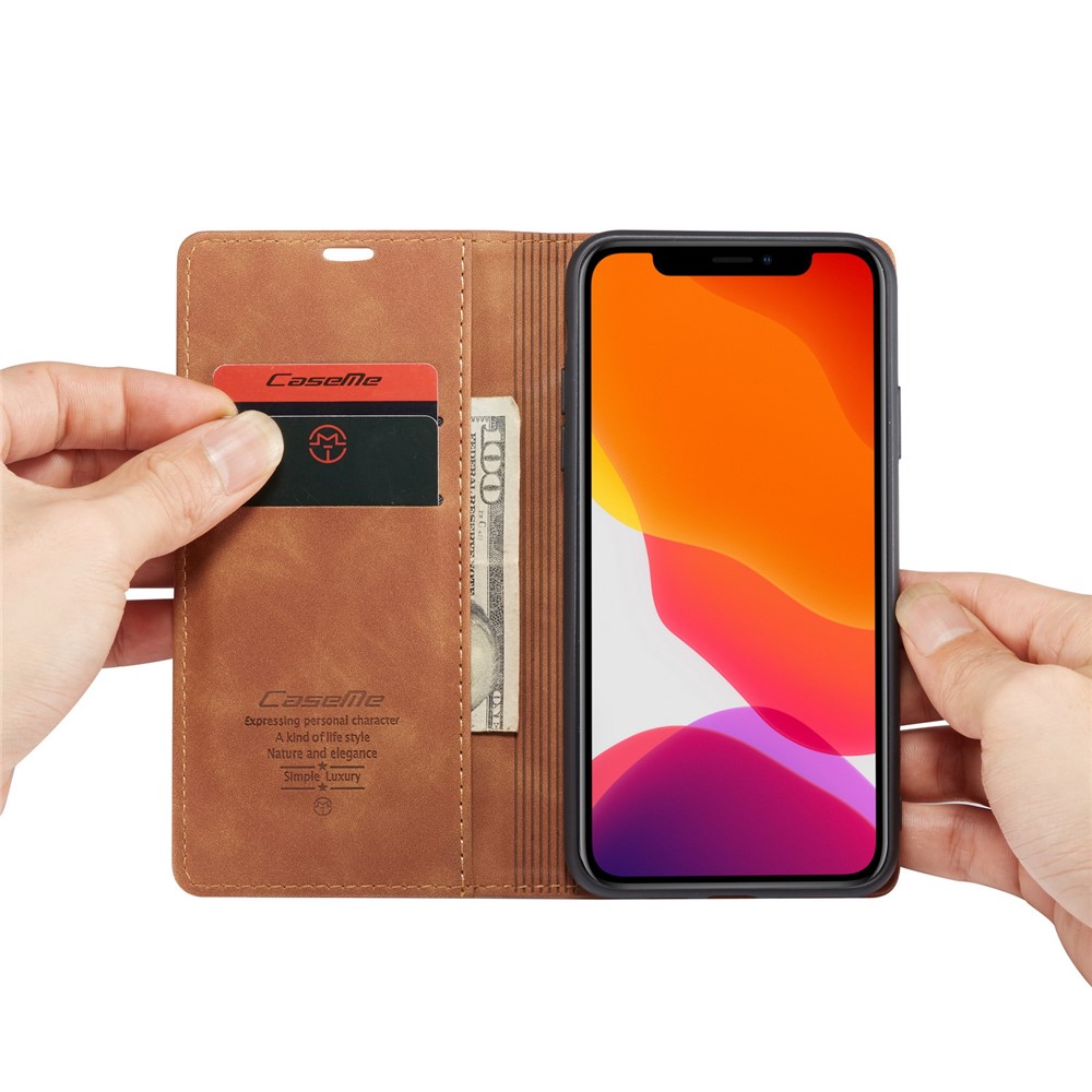 Caso De Carteira De Couro Auto-absorvido CASEME 013 Série Para Iphone (2019) 5,8 Polegadas - Castanho-9