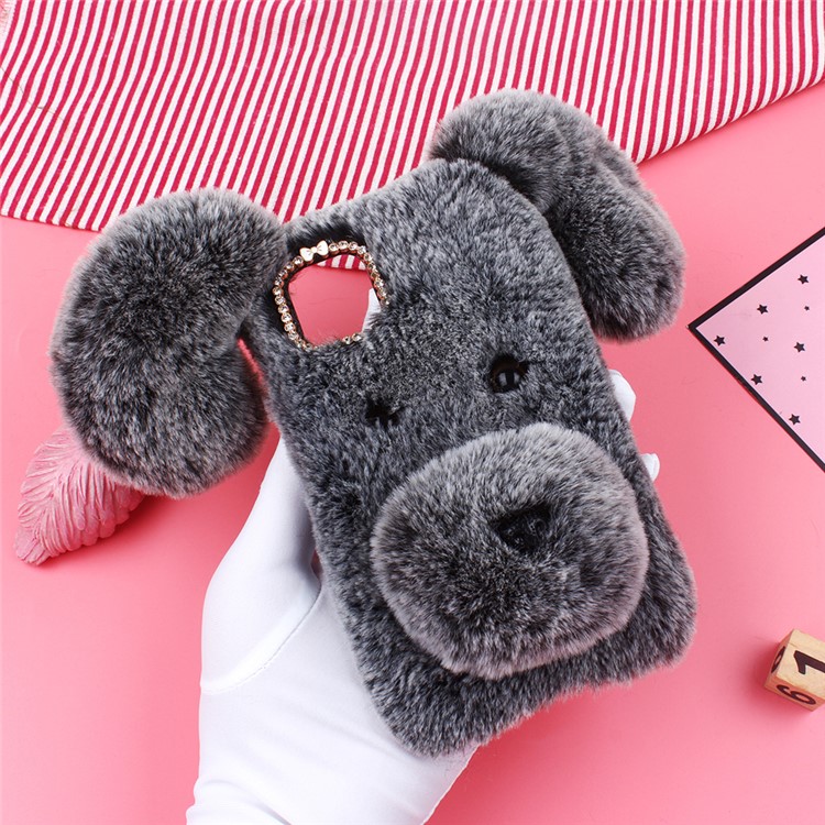 Lucky Dog Shape Fur Coated Soft TPU Back Case for iPhone (2019) 6.5-inch - Grey-5