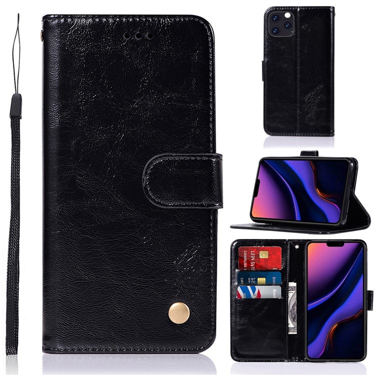 Vintage Premium PU Leather Wallet Phone Case for Apple iPhone (2019) 6.5-inch - Black-1