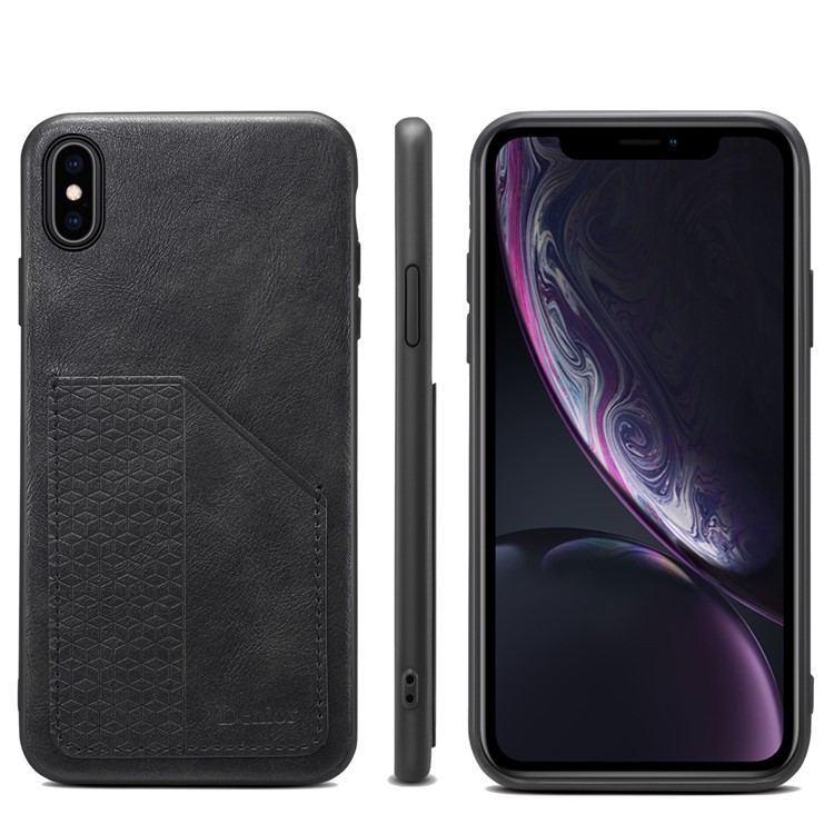 PU Leather Coated TPU Case with Card Slot for iPhone XS / X - Black-1