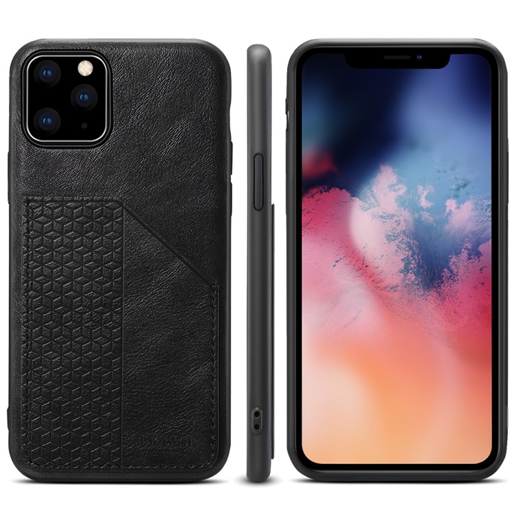 PU Leather Coated TPU Back Case with Card Slot for iPhone (2019) 5.8-inch - Black-1