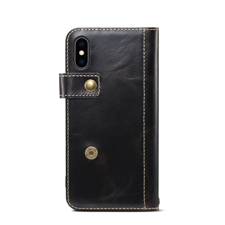 Finger Grip Holder Genuine Leather Case for iPhone XS Max 6.5 inch - Black-4