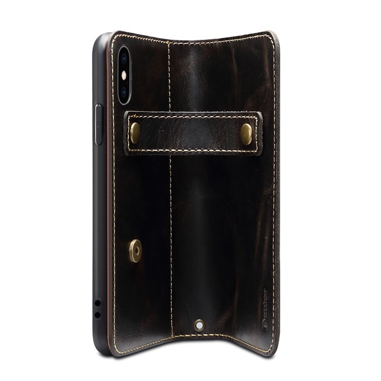 Finger Grip Holder Genuine Leather Case for iPhone XS Max 6.5 inch - Black-5