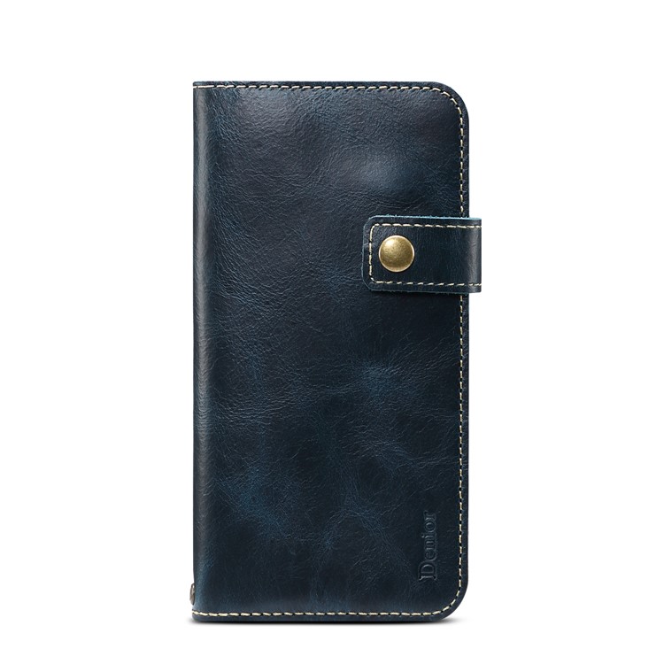 Oil Wax Genuine Leather Wallet Case with Finger Grip Holder for iPhone X/XS 5.8 inch - Blue-3