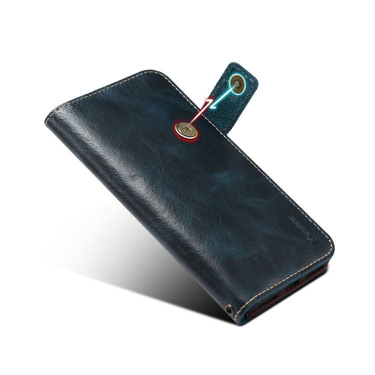 Oil Wax Genuine Leather Wallet Case with Finger Grip Holder for iPhone X/XS 5.8 inch - Blue-7