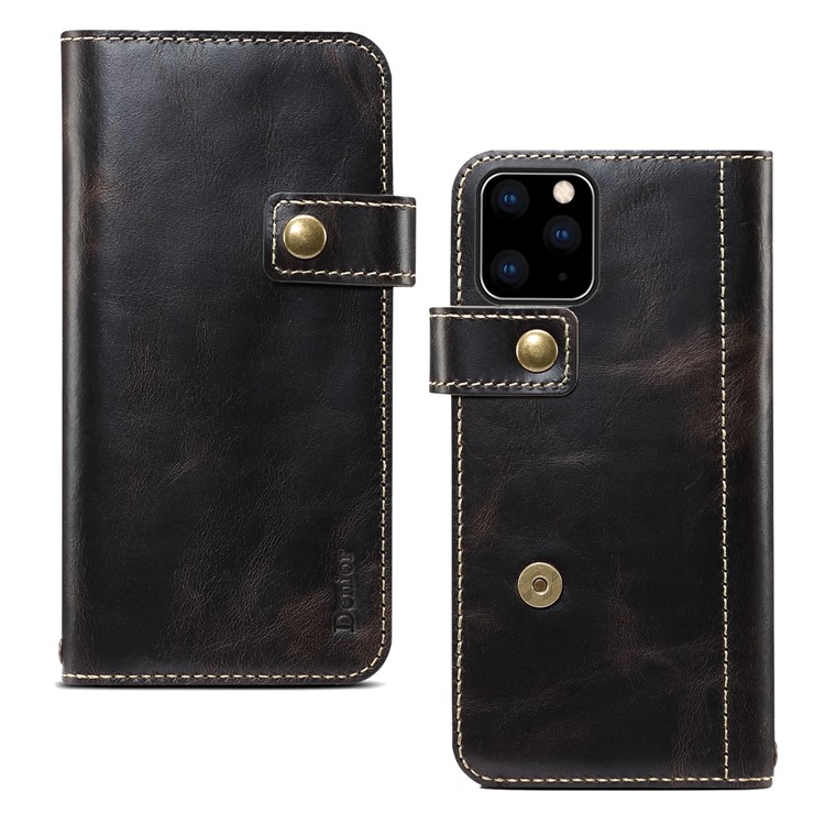 For iPhone (2019) 6.1-inch Finger Grip Holder Oil Wax Genuine Leather Wallet Case - Black-2