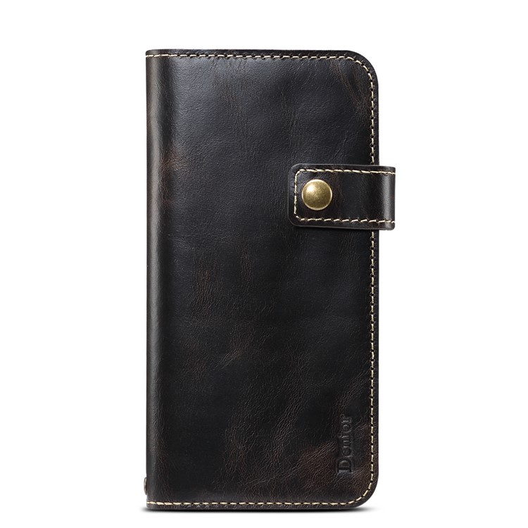 For iPhone (2019) 6.1-inch Finger Grip Holder Oil Wax Genuine Leather Wallet Case - Black-4