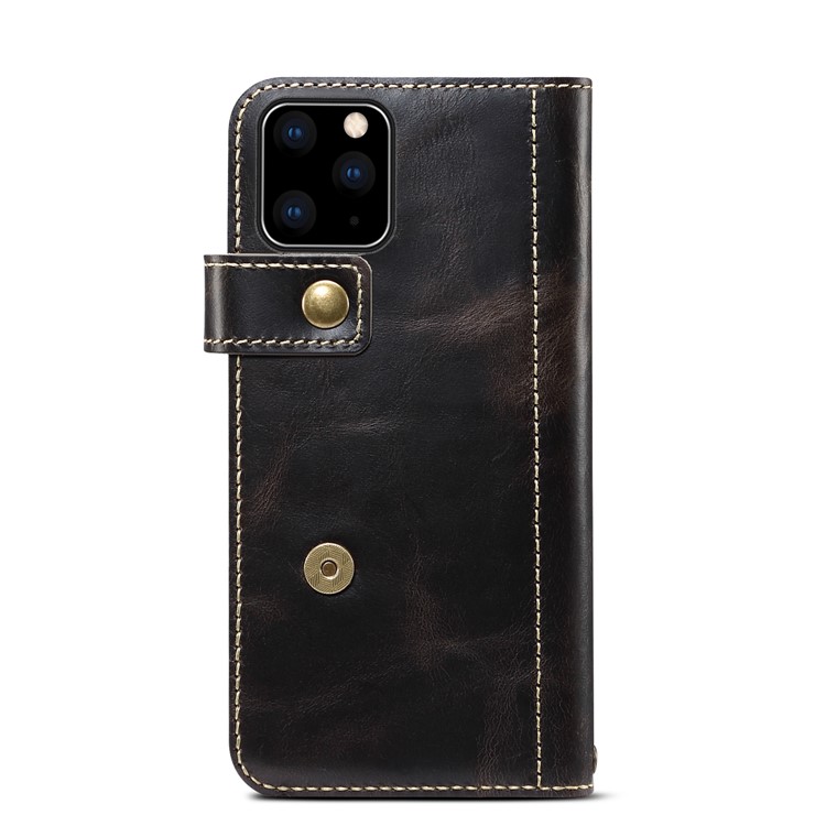 For iPhone (2019) 6.1-inch Finger Grip Holder Oil Wax Genuine Leather Wallet Case - Black-5