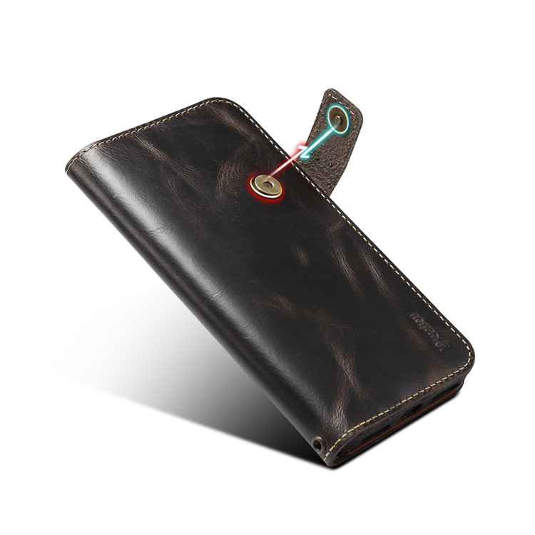 For iPhone (2019) 6.1-inch Finger Grip Holder Oil Wax Genuine Leather Wallet Case - Black-9