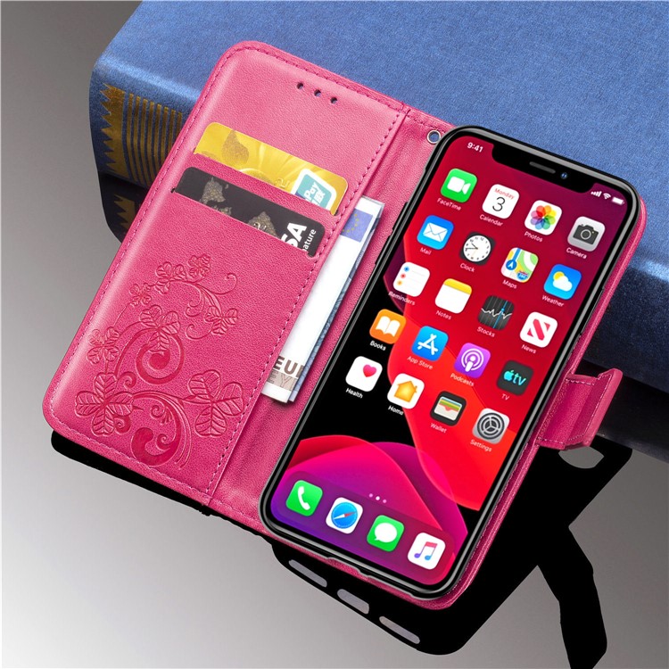 Imprint Clover Pattern Leather Wallet Case for iPhone (2019) 5.8-inch - Rose-13