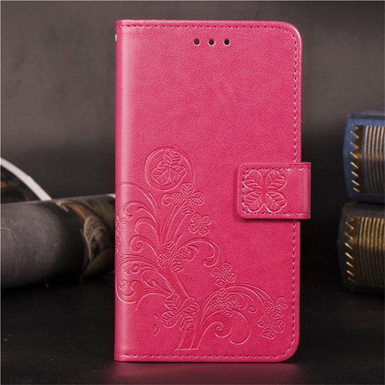 Imprint Clover Pattern Leather Wallet Case for iPhone (2019) 5.8-inch - Rose-14