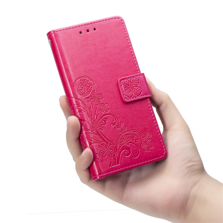 Imprint Clover Pattern Leather Wallet Case for iPhone (2019) 5.8-inch - Rose-5