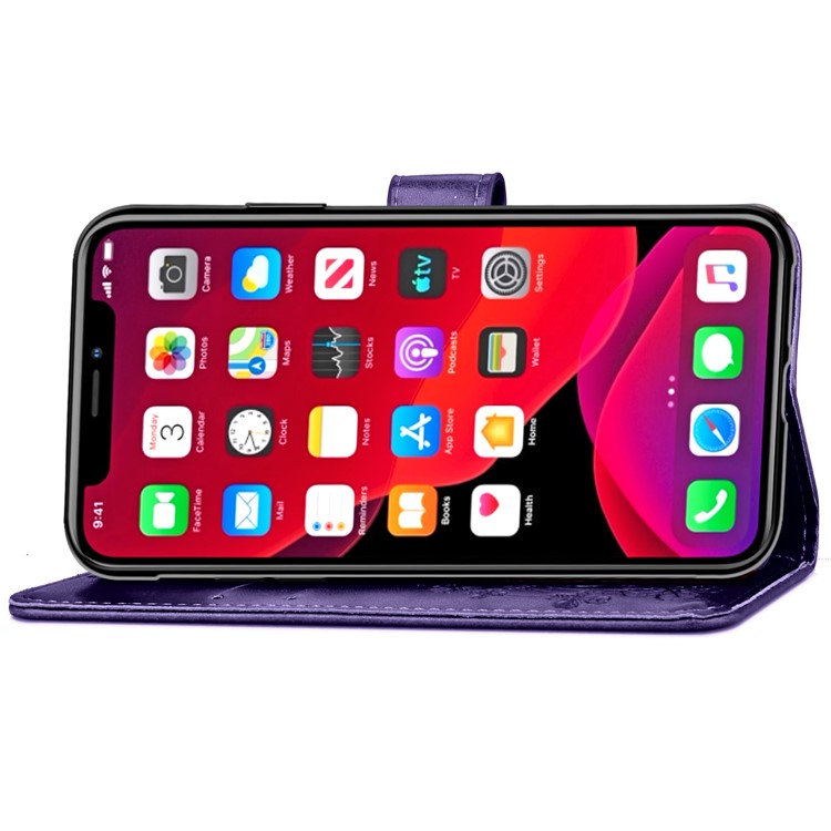 Imprint Clover Pattern Leather Stand Phone Wallet Case for iPhone (2019) 6.5-inch - Purple-6