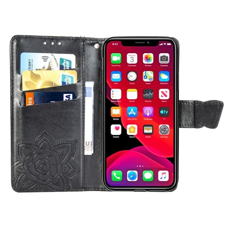 Imprint Butterfly Leather Wallet Case Phone Cover for Apple iPhone (2019) 5.8-inch - Black-4