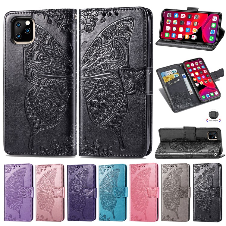 Imprint Butterfly Leather Phone Cover Wallet Case for Apple iPhone (2019) 6.1-inch - Black-16