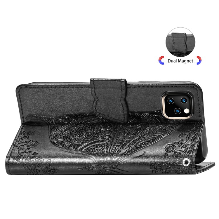 Imprint Butterfly Leather Phone Cover Wallet Case for Apple iPhone (2019) 6.1-inch - Black-6