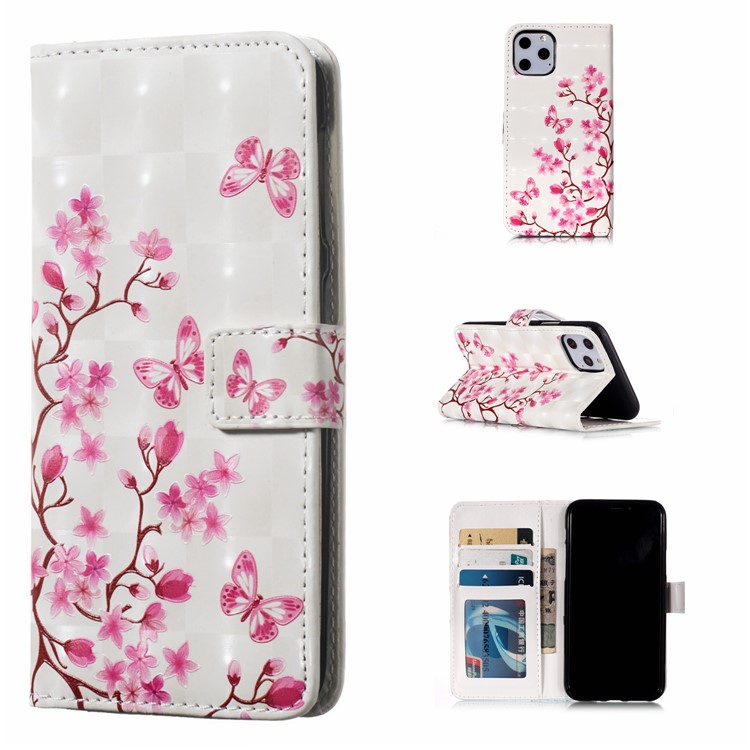 Light Spot Decor Pattern Printing Leather Wallet Shell for iPhone (2019) 5.8-inch - Flowers and Butterflies-1