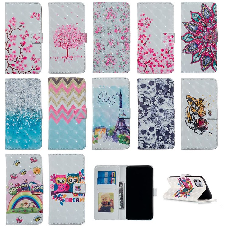 Light Spot Decor Pattern Printing Leather Wallet Shell for iPhone (2019) 5.8-inch - Flowers and Butterflies-9