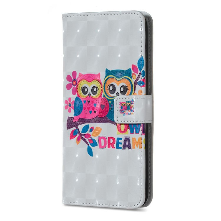 3D Spot Decor Embossment Pattern Leather Wallet Phone Shell for iPhone (2019) 6.5-inch - Couple Owls-3