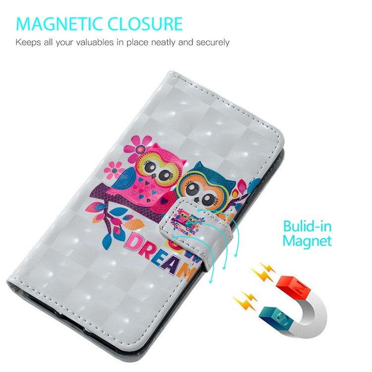 3D Spot Decor Embossment Pattern Leather Wallet Phone Shell for iPhone (2019) 6.5-inch - Couple Owls-5