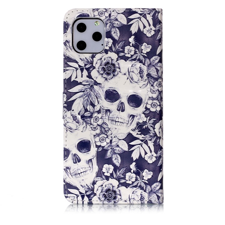 3D Spot Decor Embossment Pattern Leather Wallet Phone Shell for iPhone 11 Pro Max 6.5 inch (2019) - Skull-6