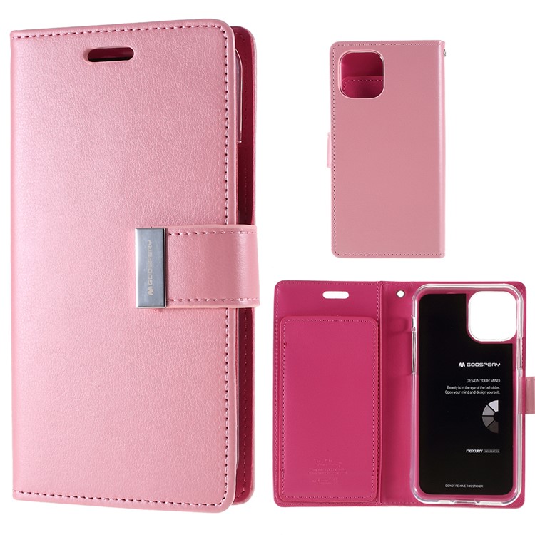 MERCURY GOOSPERY Rich Diary Leather Wallet Phone Shell for iPhone (2019) 6.1-inch - Pink-1