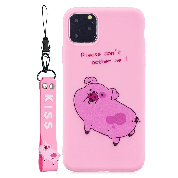 Padrão De Impressão TPU + Gel Phone Case Com Alça De Silicone Para O Iphone (2019) De 6,5 Polegadas - Rosa Escuro-1